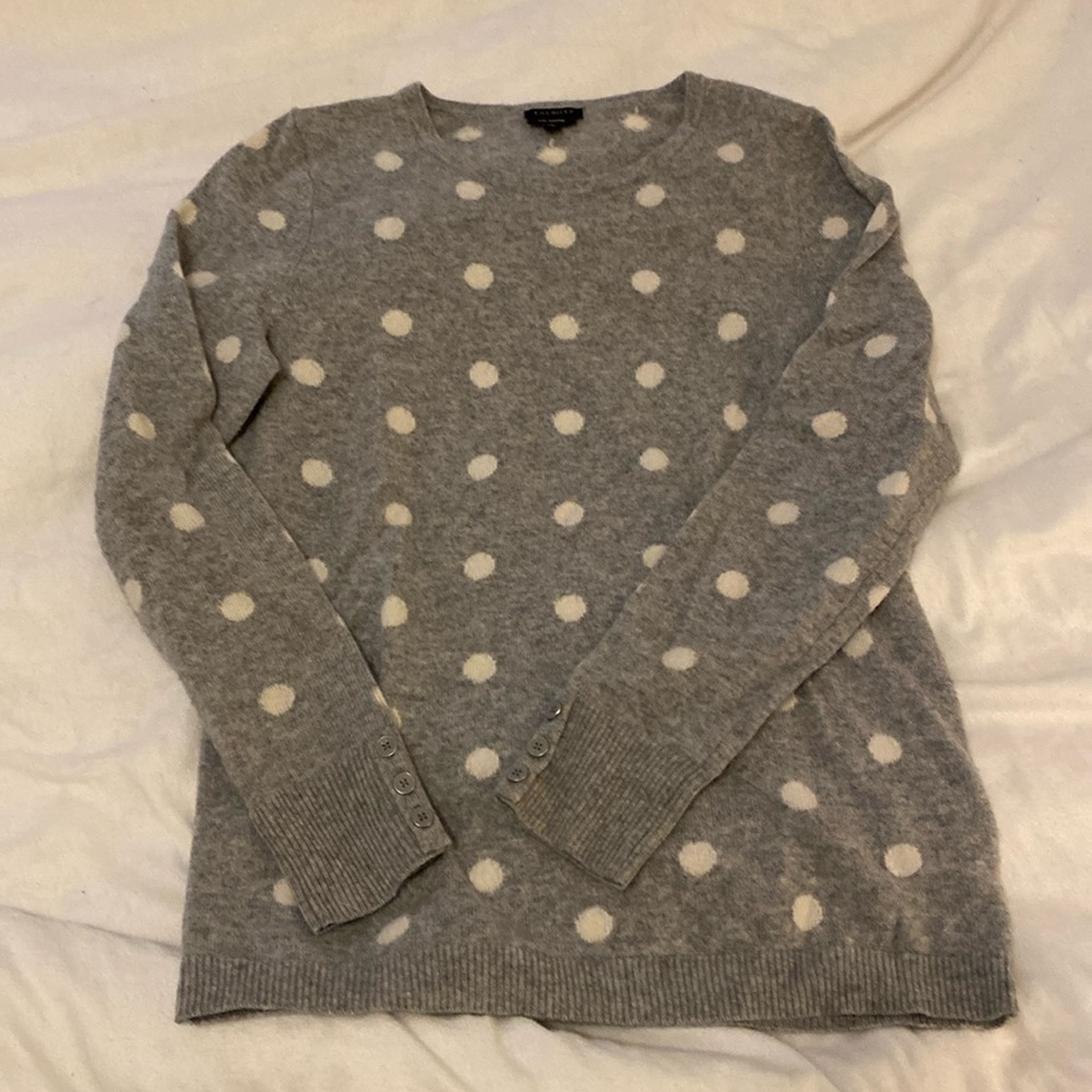 small talbots cashmere polka dot gray white crew neck sweater